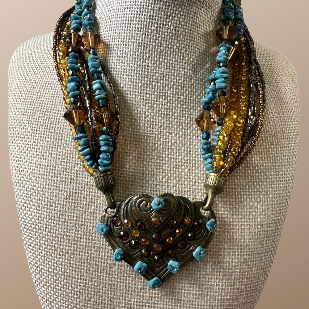 Chico’s Multistrand Heart Pendant Statement Necklace